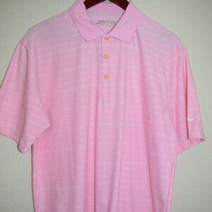 Y2K Men's M NIKE GOLF FIT DRY ss Pink White Polo Shirt Striped 256650-624 H53